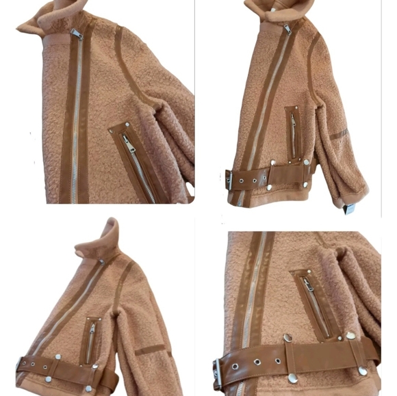GB Girls New Faux Fur Moto Jacket Leather Trim Zip Long Sleeves Size XL CUTE! - Picture 2 of 3